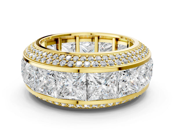 Yellow gold Princess Diamond Pavé Mens Wedding Band with Round Diamond Accents