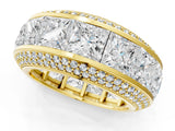 10K Yellow Gold 14.30 Carat E VS Princess Diamond Pavé Mens Wedding Band with Round Diamond Accents