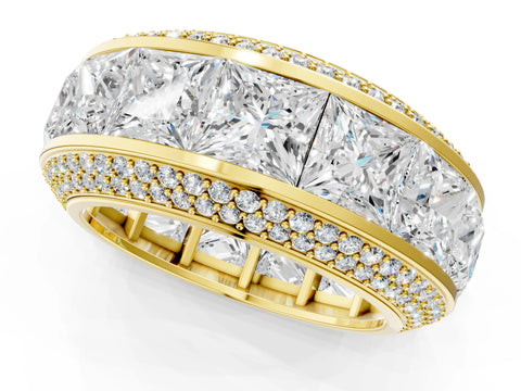 Yellow gold Princess Diamond Pavé Mens Wedding Band with Round Diamond Accents_1