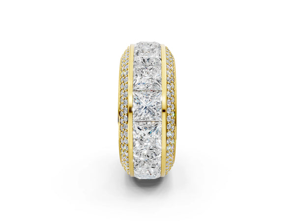 Yellow gold Princess Diamond Pavé Mens Wedding Band with Round Diamond Accents