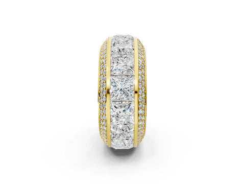 Yellow gold Princess Diamond Pavé Mens Wedding Band with Round Diamond Accents_2