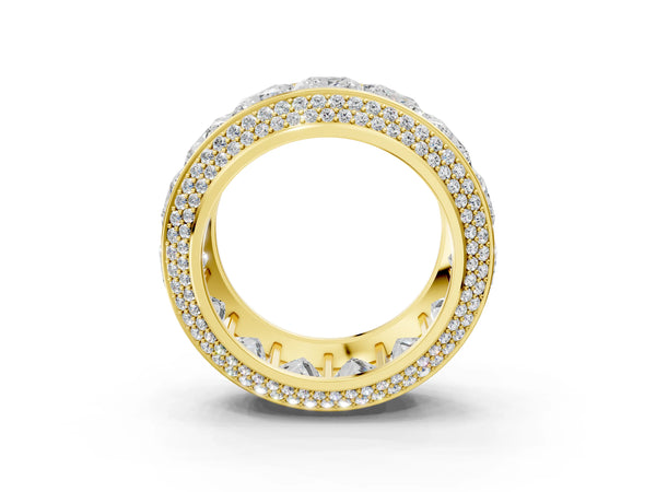 Yellow gold Princess Diamond Pavé Mens Wedding Band with Round Diamond Accents