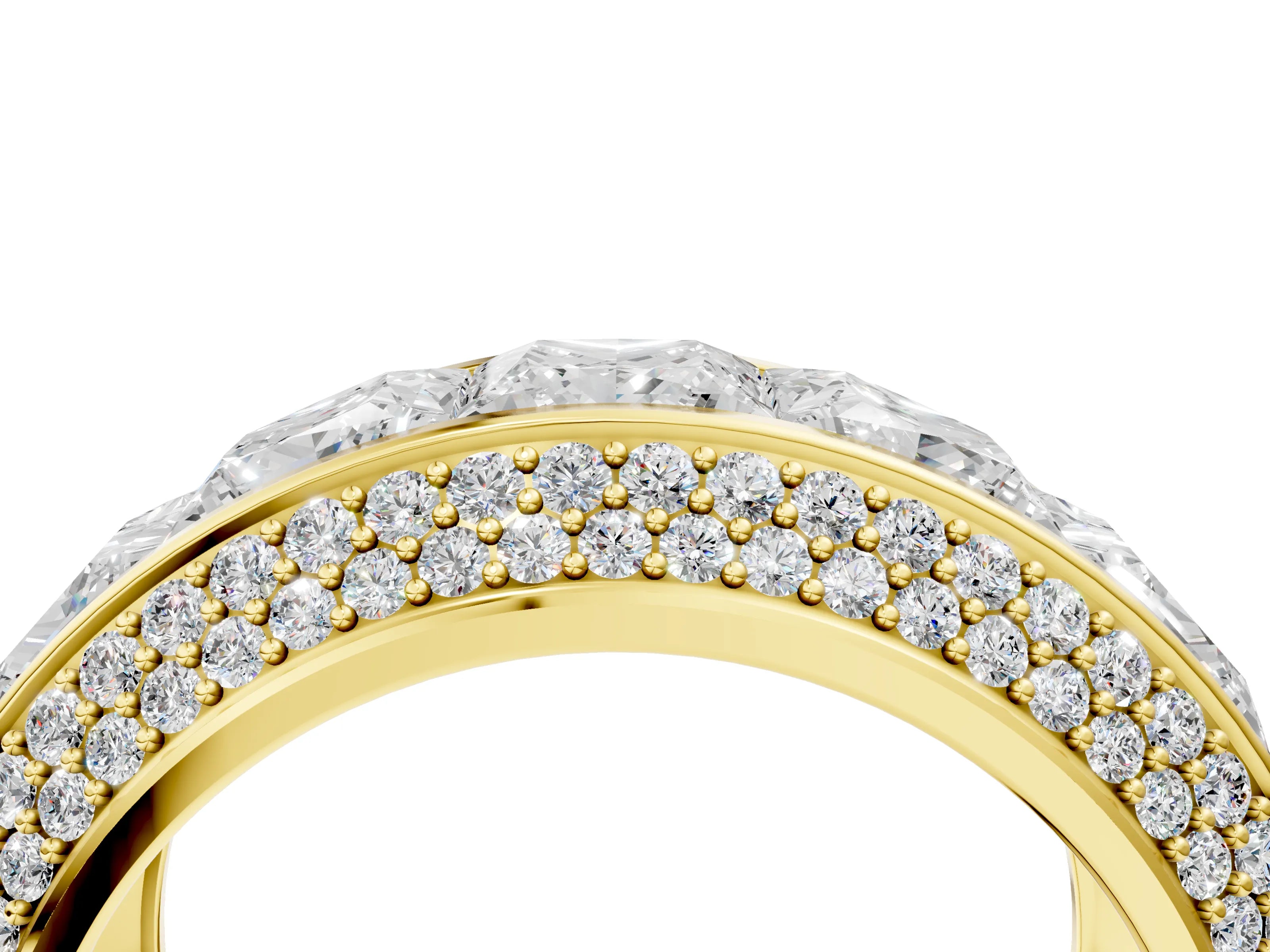 Yellow gold Princess Diamond Pavé Mens Wedding Band with Round Diamond Accents_4