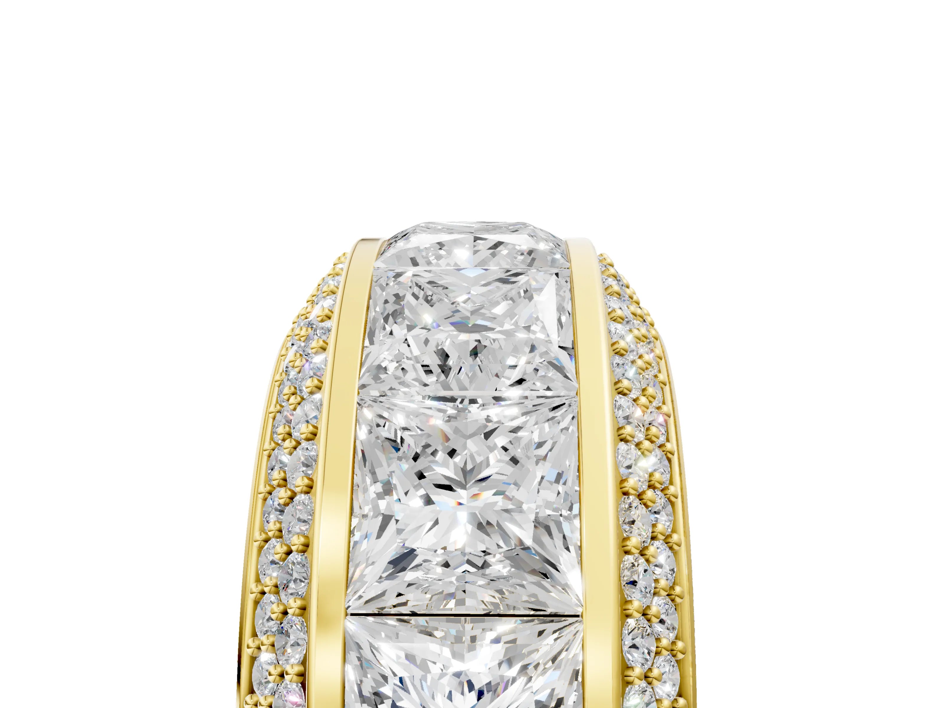 Yellow gold Princess Diamond Pavé Mens Wedding Band with Round Diamond Accents_5