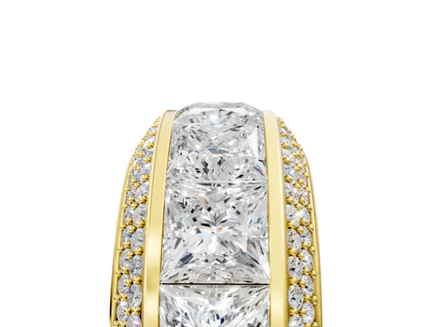 Yellow gold Princess Diamond Pavé Mens Wedding Band with Round Diamond Accents_5