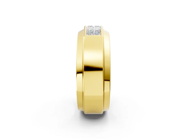 Yellow gold Princess Diamond Pavé Panel Mens Band
