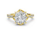 Yellow gold Princess Diamond Pave Band with Floral Prong Setting_23