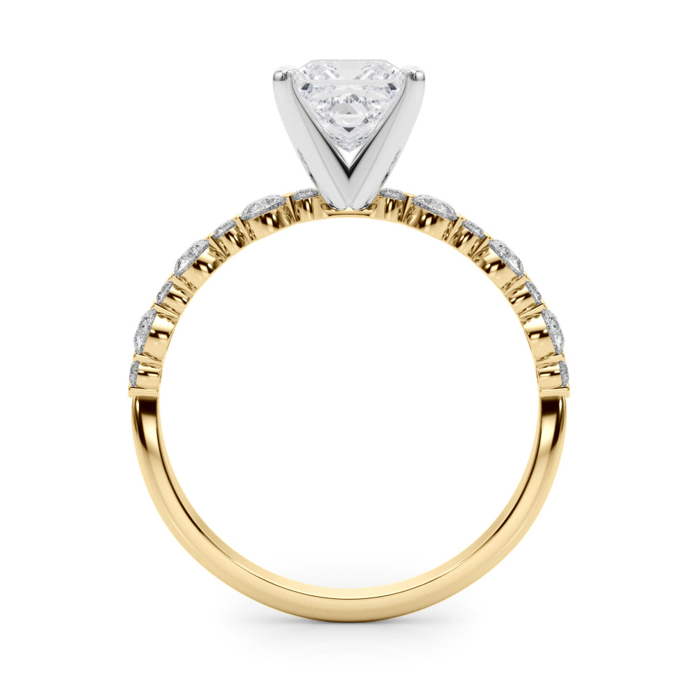 Yellow gold Princess Diamond Prong Set Engagement Ring with Pave Band 2
