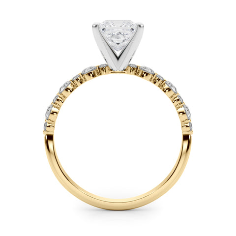 Yellow gold Princess Diamond Prong Set Engagement Ring with Pave Band 2