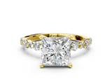 Yellow gold Princess Diamond Prong Set Engagement Ring with Pave Band_186
