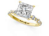 Yellow gold Princess Diamond Prong Set Engagement Ring with Pave Band_187