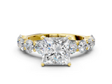 Yellow gold Princess Diamond Prong Setting with Side Stones on a Pave Band_154