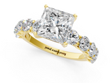 Yellow gold Princess Diamond Prong Setting with Side Stones on a Pave Band_155