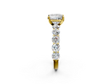 Yellow gold Princess Diamond Prong Setting with Side Stones on a Pave Band_156