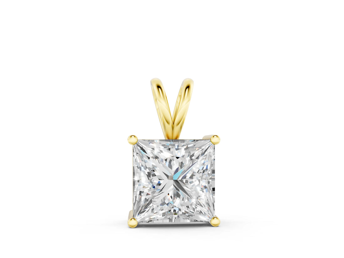 Yellow gold Princess Diamond Solitaire Pendant with Four Prong Setting_4
