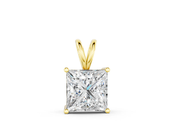 Yellow gold Princess Diamond Solitaire Pendant with Four Prong Setting