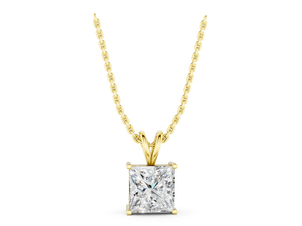 Yellow gold Princess Diamond Solitaire Pendant with Four Prong Setting
