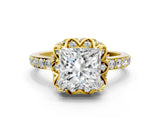 Yellow gold Princess Diamond Solitaire Ring with Shared Prong Pavé Band_52