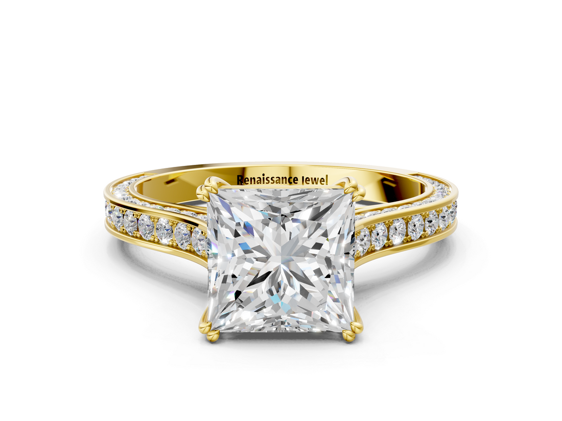 Yellow gold Princess Diamond Solitaire with Pave Band and Six-Prong Setting_33