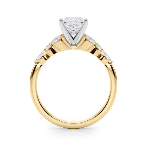 Yellow gold Princess Diamond Solitaire with Side Stones on a White Gold Band and Four-Prong Setting 2