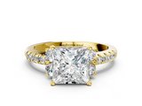 Yellow gold Princess Diamond Three-Stone Pave Band with Four-Prong Setting_32