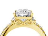 Yellow gold Princess Diamond Three-Stone Pave Band with Four-Prong Setting_36