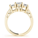 Yellow gold Princess Diamond Three-Stone Ring with Prong Setting and Textured Band