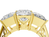 Yellow gold Princess Diamond Three-Stone Ring with Prong Setting and Textured Band_10