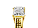 Yellow gold Princess Diamond Three-Stone Ring with Prong Setting and Textured Band_11
