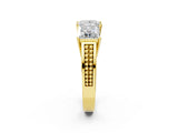 Yellow gold Princess Diamond Three-Stone Ring with Prong Setting and Textured Band_8