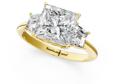 Yellow gold Princess Diamond Three-Stone Ring with Trapezoid Side Stones and Prong Setting_25