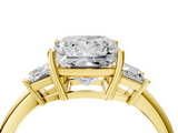 Yellow gold Princess Diamond Three-Stone Ring with Trapezoid Side Stones and Prong Setting_28