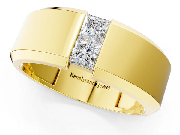 Yellow gold Princess Diamond Two-Stone Mens Band
