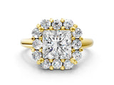 Yellow gold Princess Halo Cluster Diamond Engagement Ring with Prong Setting and Polished Band_51