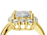 Yellow gold Princess Halo Cluster Diamond Engagement Ring with Prong Setting and Polished Band_55