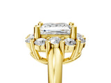 Yellow gold Princess Halo Cluster Diamond Engagement Ring with Prong Setting and Polished Band_56