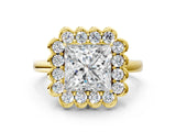 Yellow gold Princess Halo Cluster Diamond Engagement Ring with Solitaire Band and Prong Setting_49