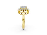 Yellow gold Princess Halo Cluster Diamond Engagement Ring with Solitaire Band and Prong Setting_51