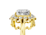 Yellow gold Princess Halo Cluster Diamond Engagement Ring with Solitaire Band and Prong Setting_54