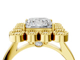 Yellow gold Princess Halo Diamond Cluster Engagement Ring with Milgrain Bezel Setting and Solitaire Band_43