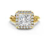 Yellow gold Princess Halo Diamond Engagement Ring with Filigree Band and Four-Prong Setting_77