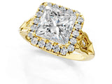 Yellow gold Princess Halo Diamond Engagement Ring with Filigree Band and Four-Prong Setting_78