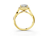 Yellow gold Princess Halo Diamond Engagement Ring with Filigree Band and Four-Prong Setting_80