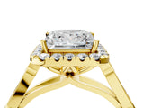 Yellow gold Princess Halo Diamond Engagement Ring with Filigree Band and Four-Prong Setting_81