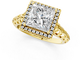 Yellow gold Princess Halo Diamond Engagement Ring with Intricate Filigree Band and Four-Prong Setting_38