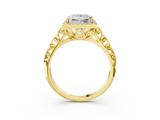 Yellow gold Princess Halo Diamond Engagement Ring with Intricate Filigree Band and Four-Prong Setting_40