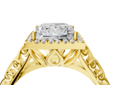 Yellow gold Princess Halo Diamond Engagement Ring with Intricate Filigree Band and Four-Prong Setting_41
