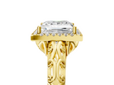 Yellow gold Princess Halo Diamond Engagement Ring with Intricate Filigree Band and Four-Prong Setting_42