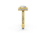 Yellow gold Princess Halo Diamond Engagement Ring with Milgrain Pave Band and Four-Prong Setting_113