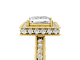 Yellow gold Princess Halo Diamond Engagement Ring with Milgrain Pave Band and Four-Prong Setting_116